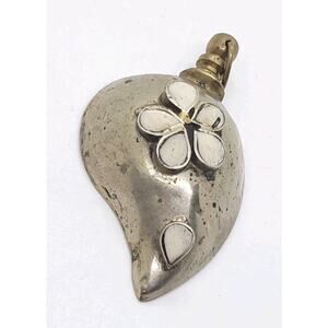 Vintage Sterling Silver Perfume Pendant Amulet Snuff Tagua Nut Inlay Flower